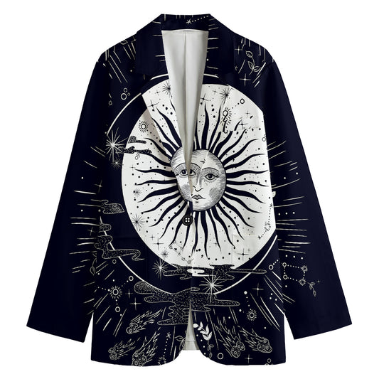 Vintage Celestial Sun Print Women's Cotton Blazer