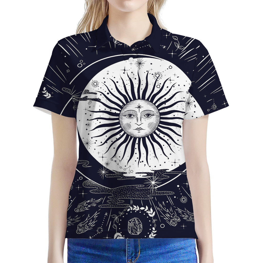 Vintage Celestial Sun Print Women's Polo Shirt