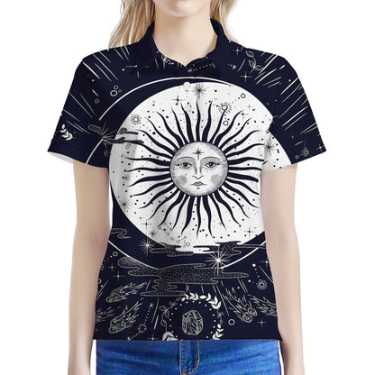 Vintage Celestial Sun Print Women's Polo Shirt