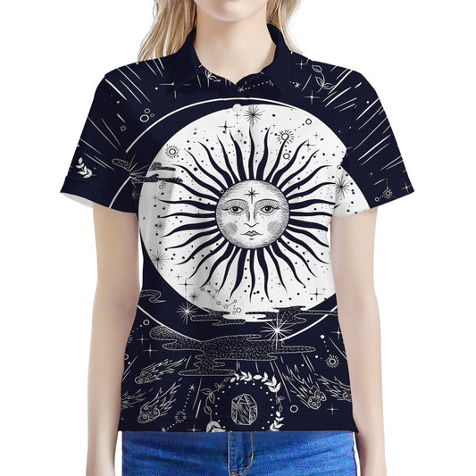 Vintage Celestial Sun Print Women's Polo Shirt
