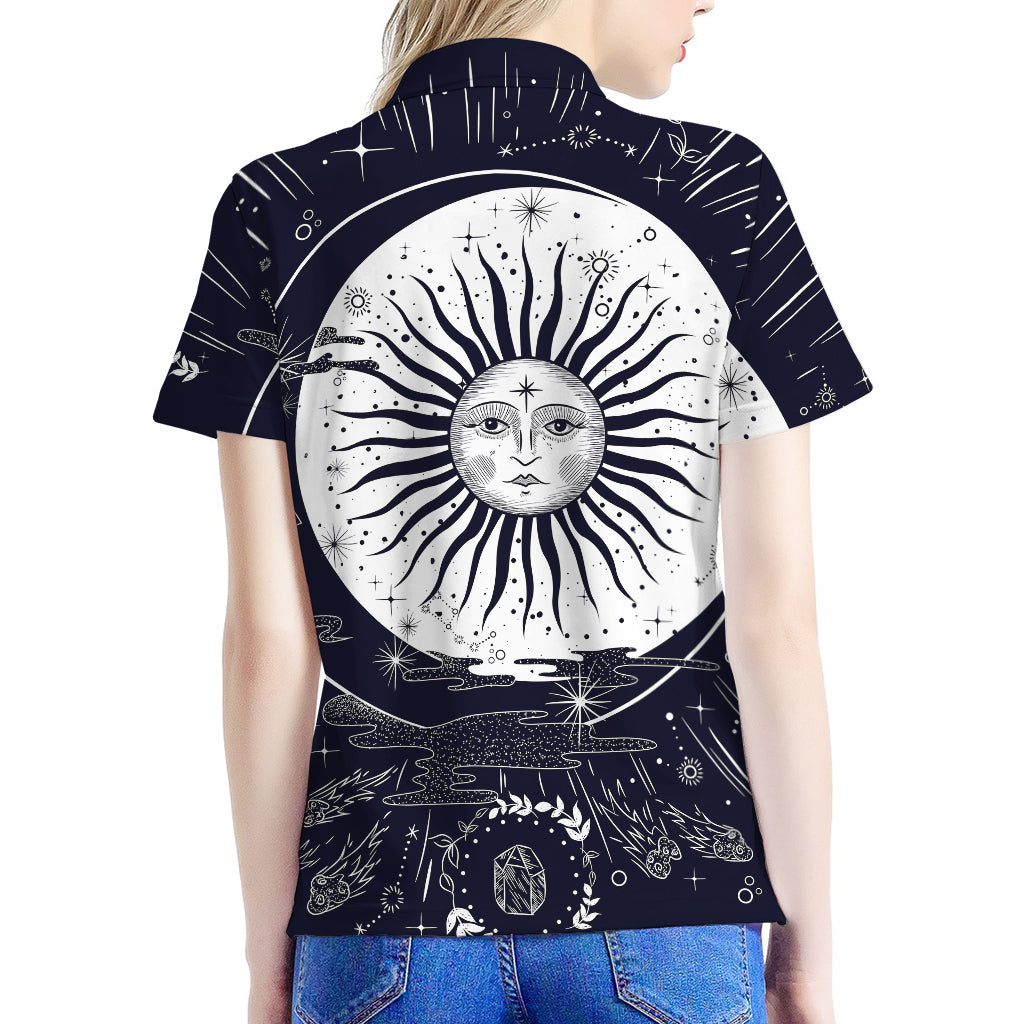 Vintage Celestial Sun Print Women's Polo Shirt