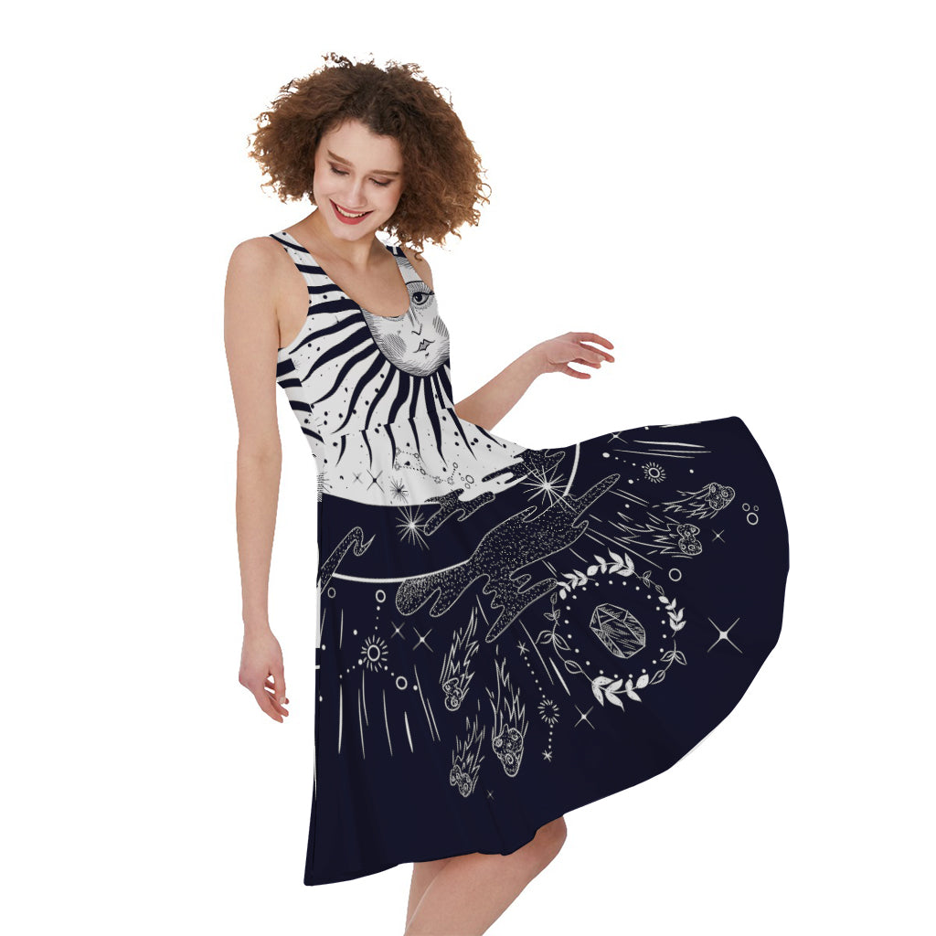Vintage Celestial Sun Print Women's Sleeveless Dress