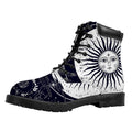 Vintage Celestial Sun Print Padded Collar Lace Up Boots