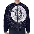 Vintage Celestial Sun Print Zip Sleeve Bomber Jacket