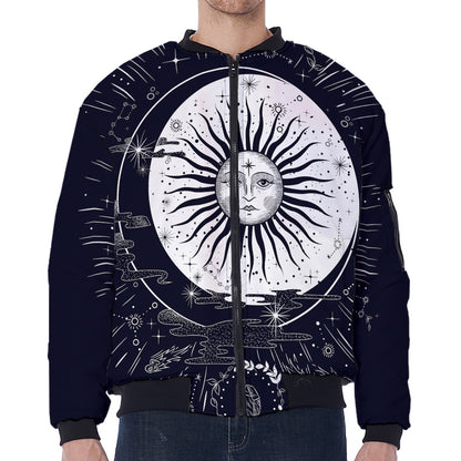Vintage Celestial Sun Print Zip Sleeve Bomber Jacket