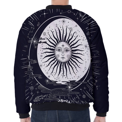 Vintage Celestial Sun Print Zip Sleeve Bomber Jacket