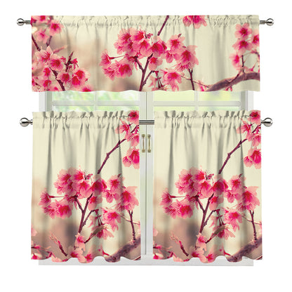 Vintage Cherry Blossom Print 3 Piece Kitchen Curtains