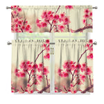 Vintage Cherry Blossom Print 3 Piece Kitchen Curtains