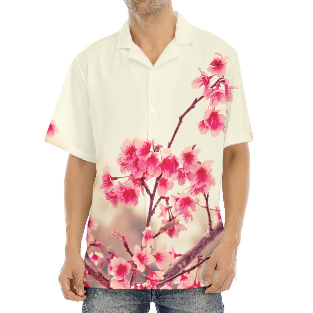 Vintage Cherry Blossom Print Aloha Shirt
