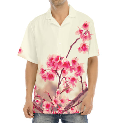 Vintage Cherry Blossom Print Aloha Shirt