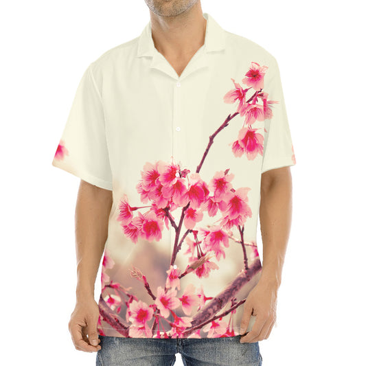 Vintage Cherry Blossom Print Aloha Shirt