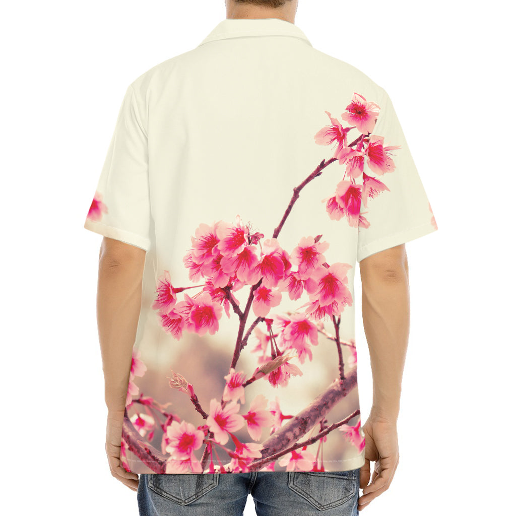 Vintage Cherry Blossom Print Aloha Shirt
