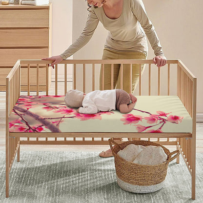 Vintage Cherry Blossom Print Baby Crib Sheet