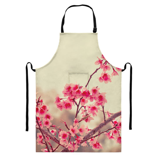 Vintage Cherry Blossom Print Bib Apron With Pocket