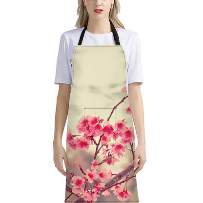Vintage Cherry Blossom Print Bib Apron With Pocket