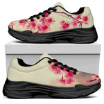 Vintage Cherry Blossom Print Black Chunky Shoes