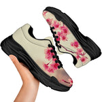 Vintage Cherry Blossom Print Black Chunky Shoes