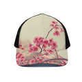 Vintage Cherry Blossom Print Black Mesh Trucker Hat