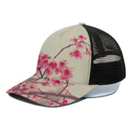 Vintage Cherry Blossom Print Black Mesh Trucker Cap