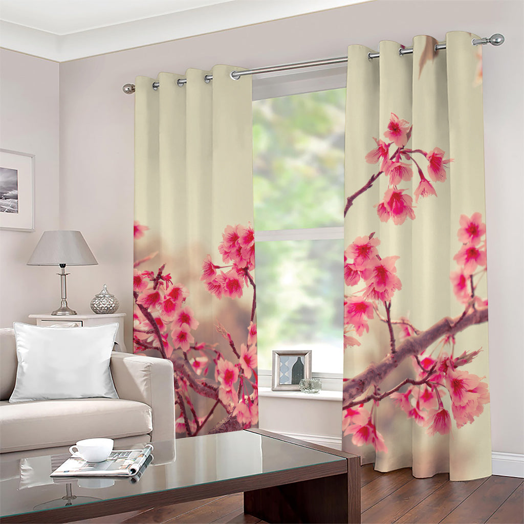 Vintage Cherry Blossom Print Blackout Grommet Curtains
