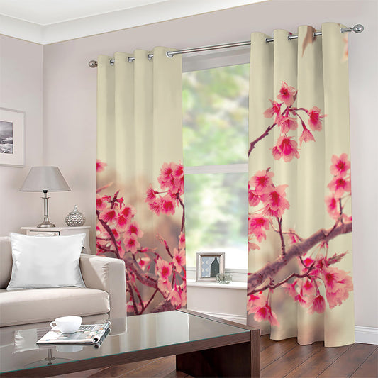 Vintage Cherry Blossom Print Blackout Grommet Curtains