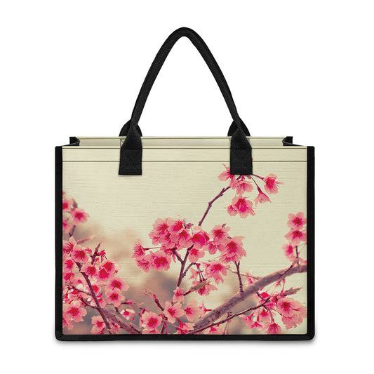 Vintage Cherry Blossom Print Canvas Tote Bag