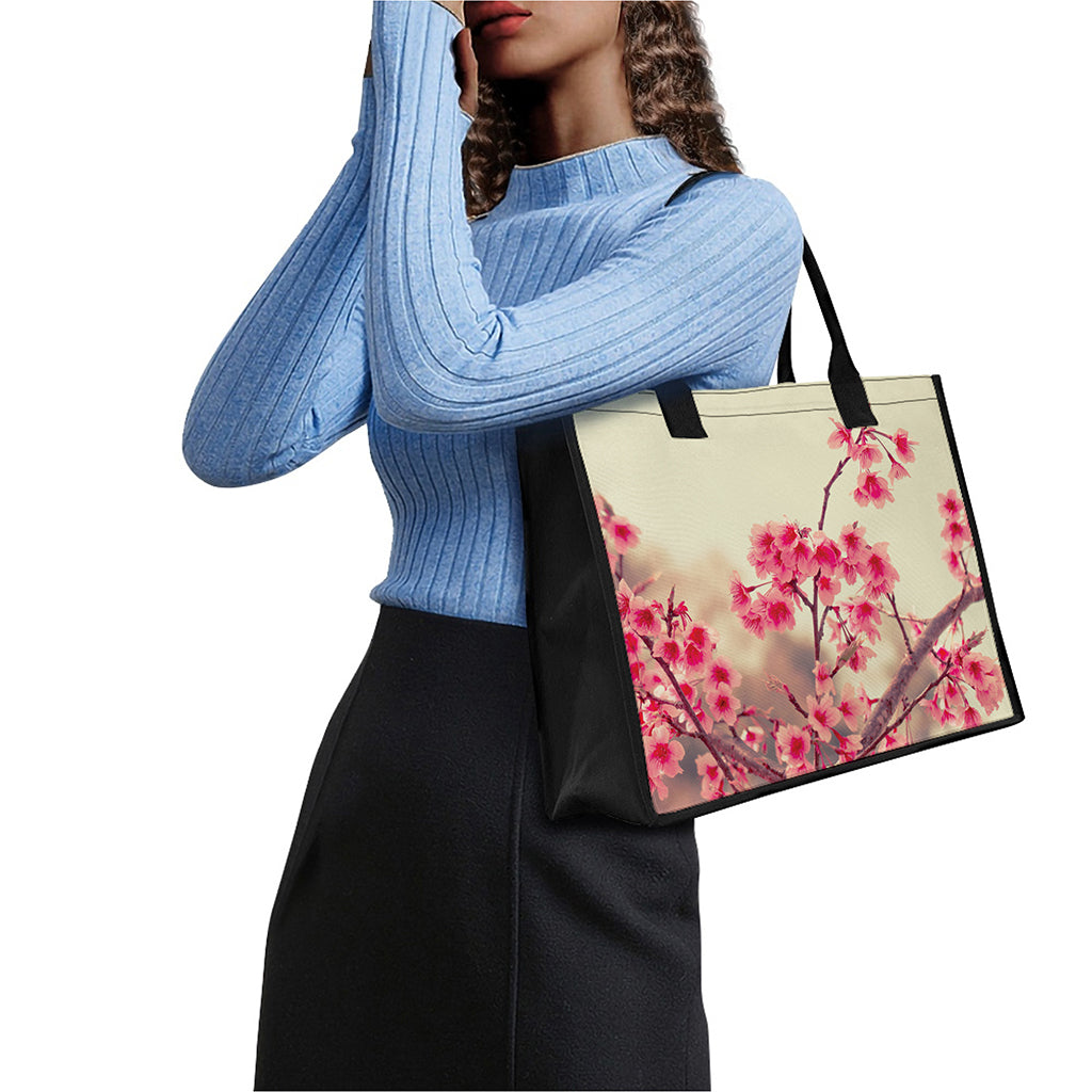 Vintage Cherry Blossom Print Canvas Tote Bag