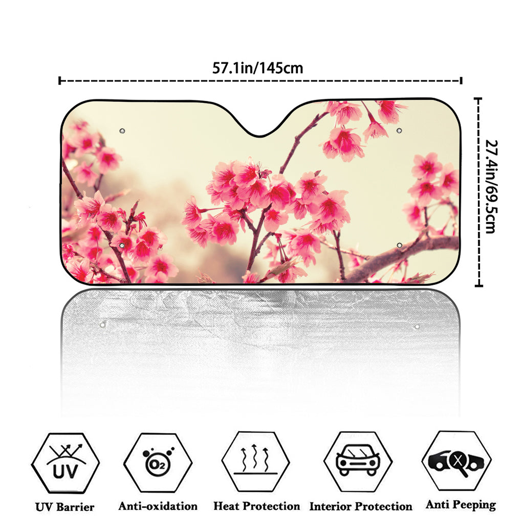 Vintage Cherry Blossom Print Car Windshield Sun Shade