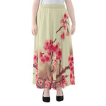 Vintage Cherry Blossom Print Chiffon Maxi Skirt