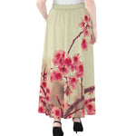 Vintage Cherry Blossom Print Chiffon Maxi Skirt