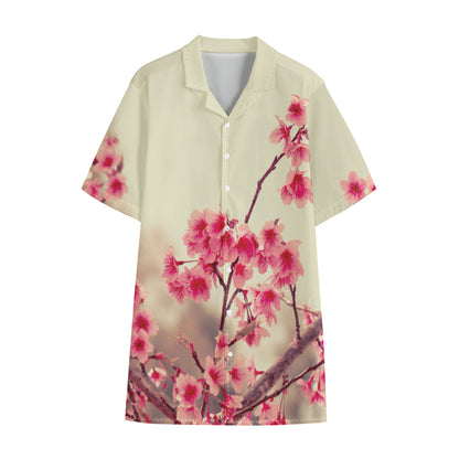 Vintage Cherry Blossom Print Cotton Hawaiian Shirt