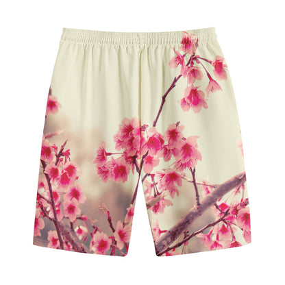 Vintage Cherry Blossom Print Cotton Shorts