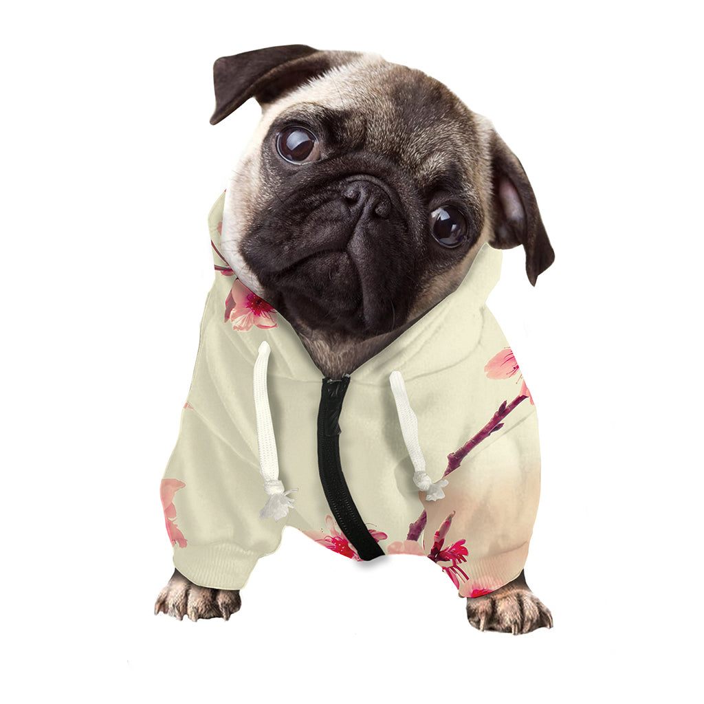 Vintage Cherry Blossom Print Dog Zip Up Hoodie