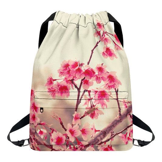Vintage Cherry Blossom Print Drawstring Backpack