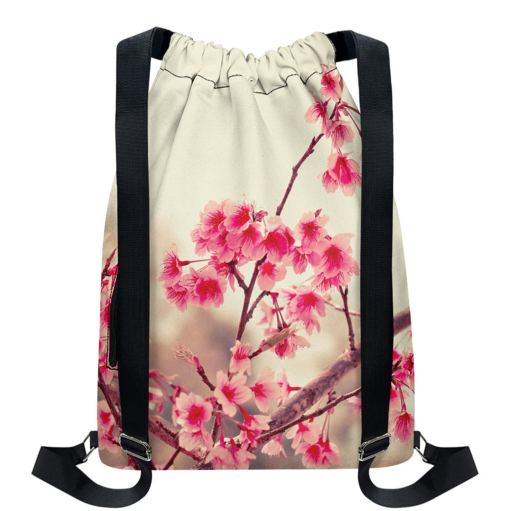 Vintage Cherry Blossom Print Drawstring Backpack