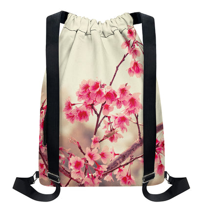 Vintage Cherry Blossom Print Drawstring Backpack