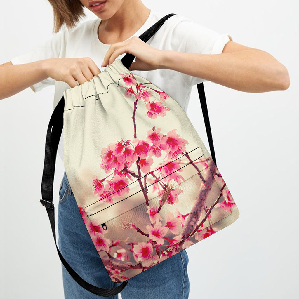 Vintage Cherry Blossom Print Drawstring Backpack