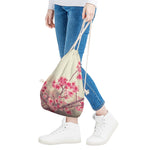 Vintage Cherry Blossom Print Drawstring Bag
