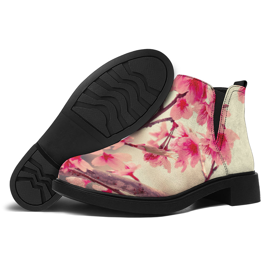 Vintage Cherry Blossom Print Flat Ankle Boots