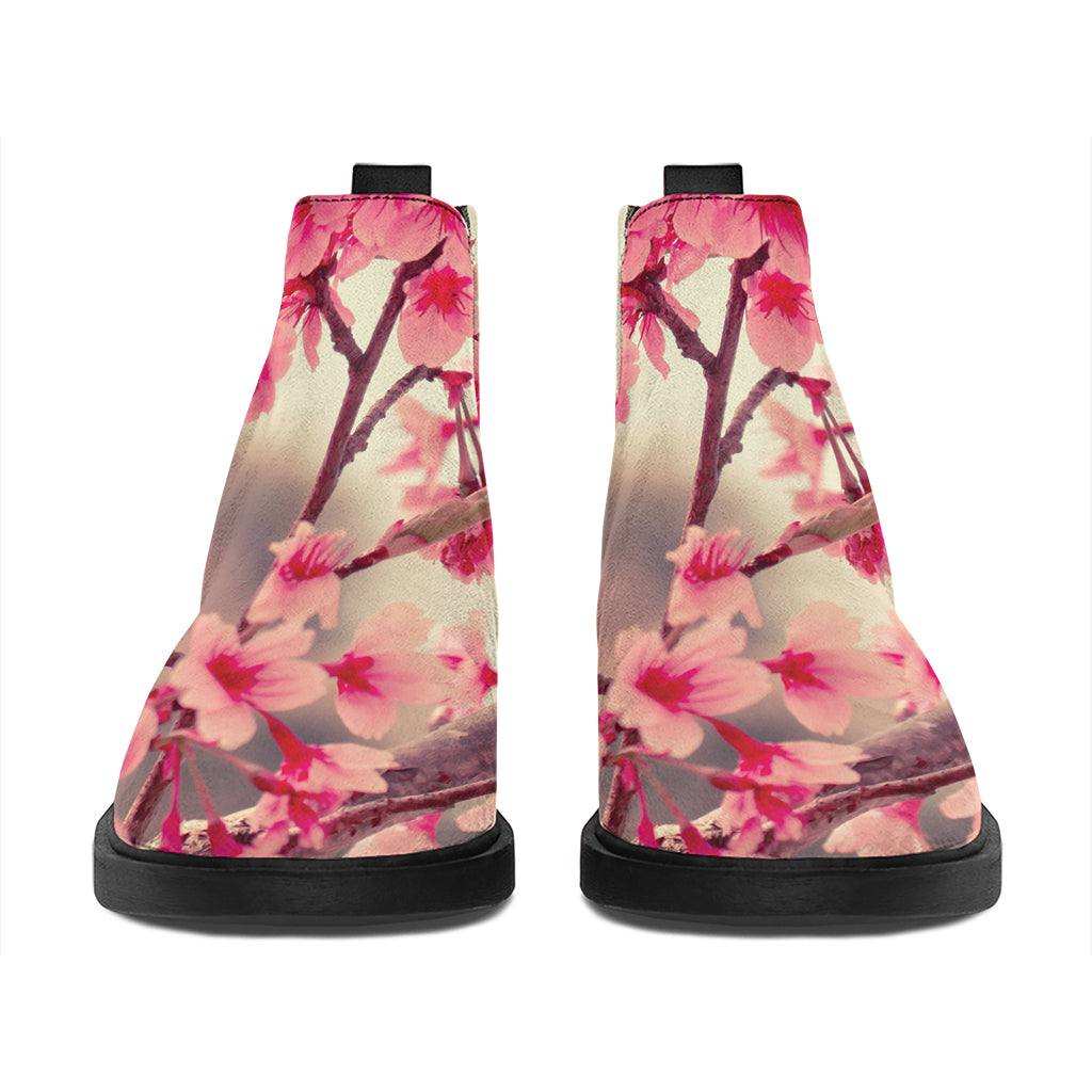 Vintage Cherry Blossom Print Flat Ankle Boots