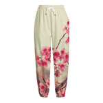 Vintage Cherry Blossom Print Fleece Lined Knit Pants