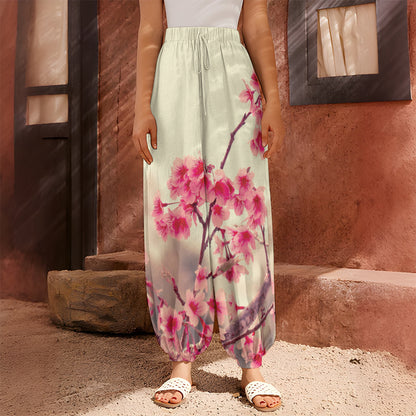 Vintage Cherry Blossom Print Harem Pants