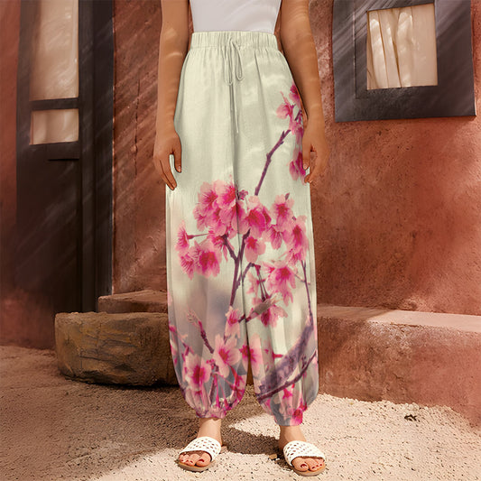 Vintage Cherry Blossom Print Harem Pants