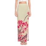 Vintage Cherry Blossom Print High Slit Maxi Skirt