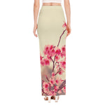 Vintage Cherry Blossom Print High Slit Maxi Skirt