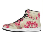 Vintage Cherry Blossom Print High Top Leather Sneakers