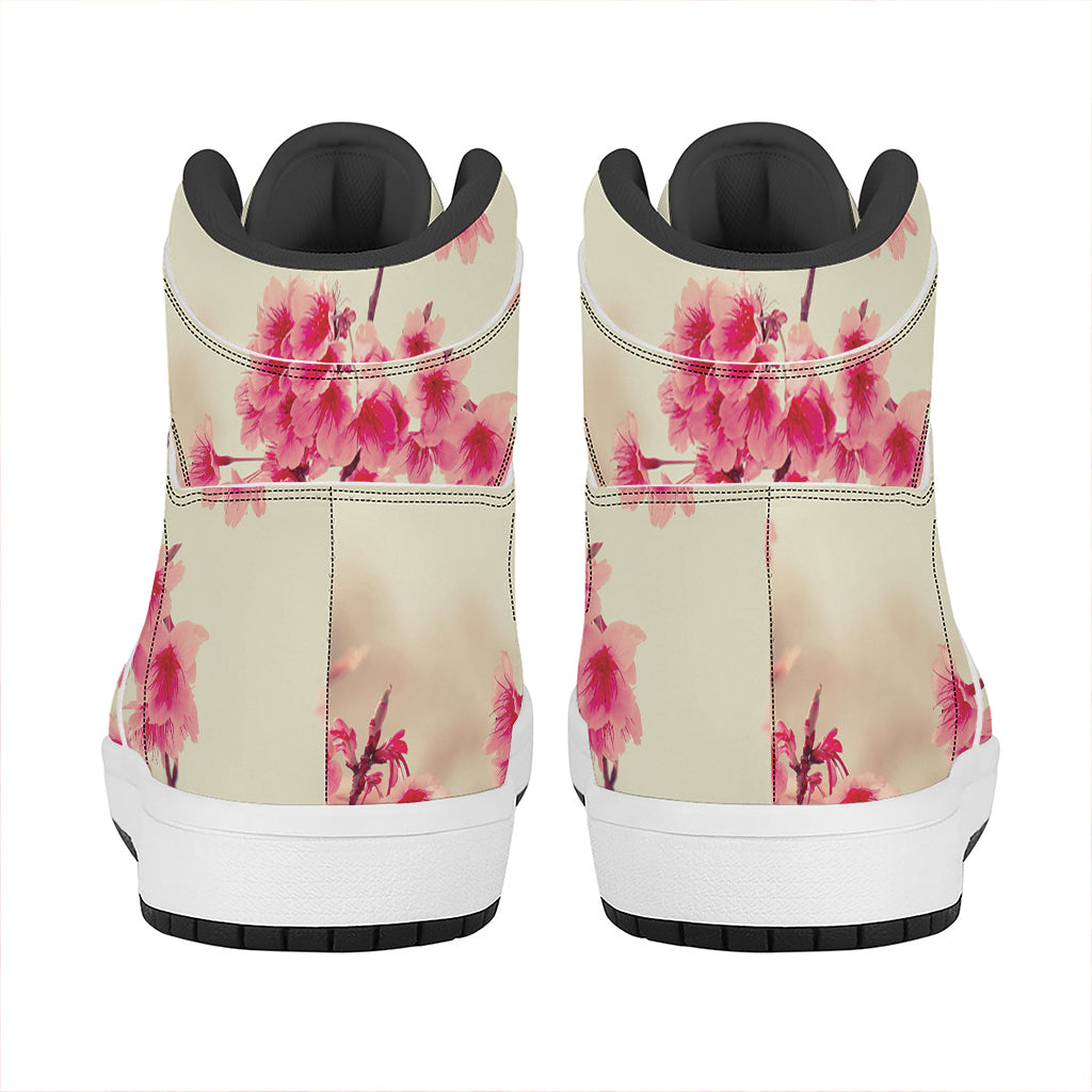 Vintage Cherry Blossom Print High Top Leather Sneakers