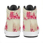 Vintage Cherry Blossom Print High Top Leather Sneakers
