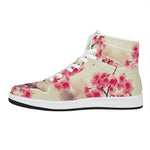 Vintage Cherry Blossom Print High Top Leather Sneakers
