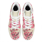 Vintage Cherry Blossom Print High Top Leather Sneakers